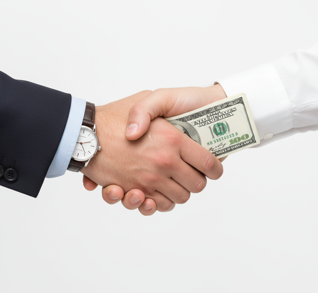 Hands counting cash beside a calculator and business documents